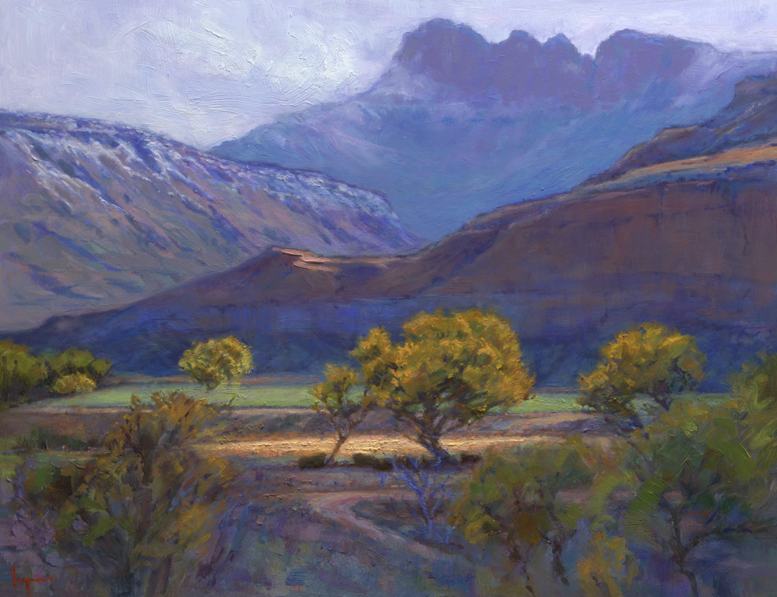 Mountain landscape painting - 6. Pamela Ingwers, "First Frost at the Ranch," Undated, oil, 16 x 20 in., Private collection, Studio from plein air