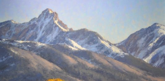 11 Mountain Landscapes to Peak Your Interest Painting of mountains - 3. Greg Scheibel, "Autumn in the Rockies," 2022, oil, 27 x 33 in., Private collection, Studio from plein air studies