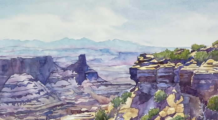 How I Create Flowing, Organic Lines with Watercolor Watercolor - "Dead Horse Point, Canyonlands, Utah" by Cindy Briggs