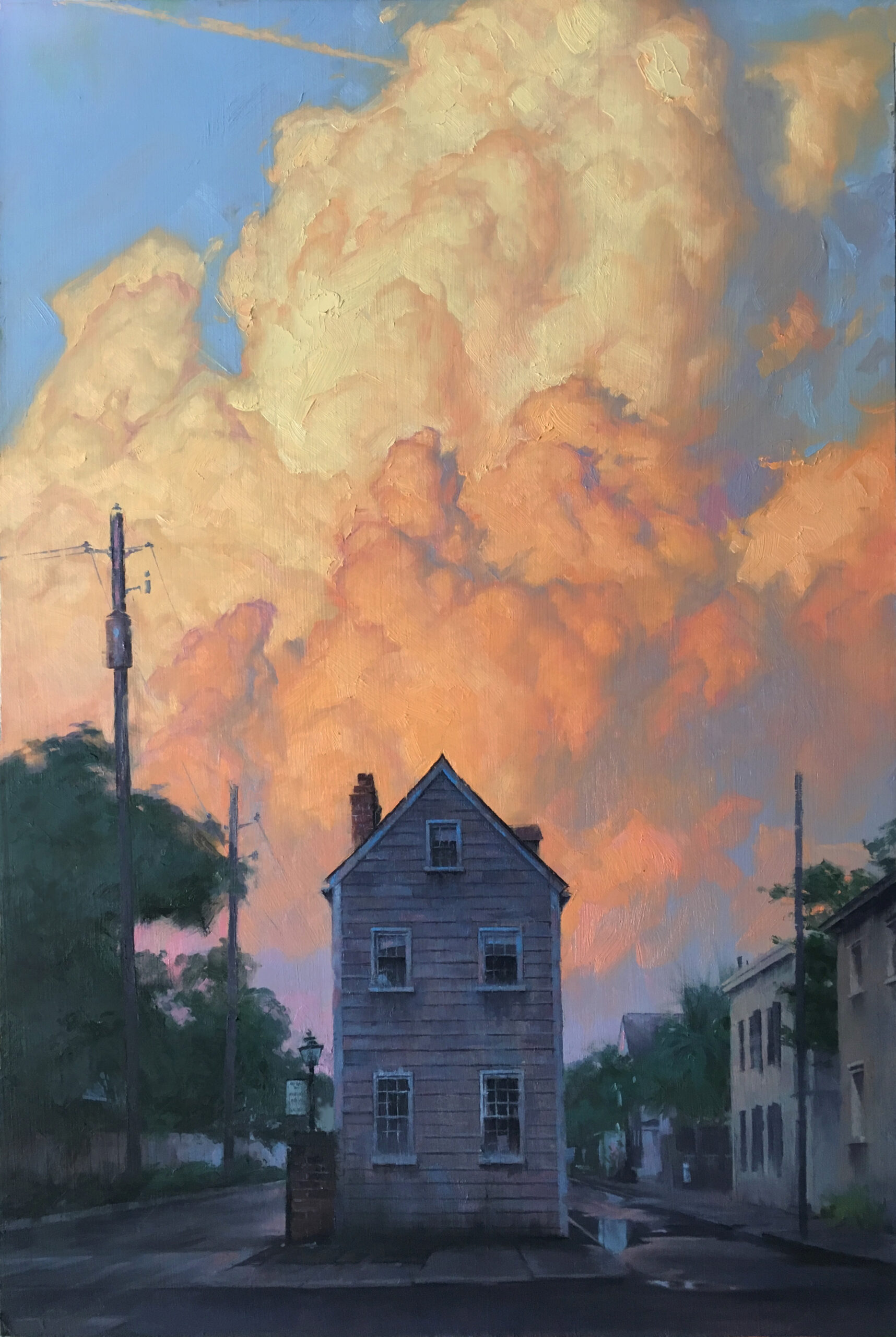 Gavin Glakas, “Logan Street Sunset,” oil on panel, 16” x 24”, studio