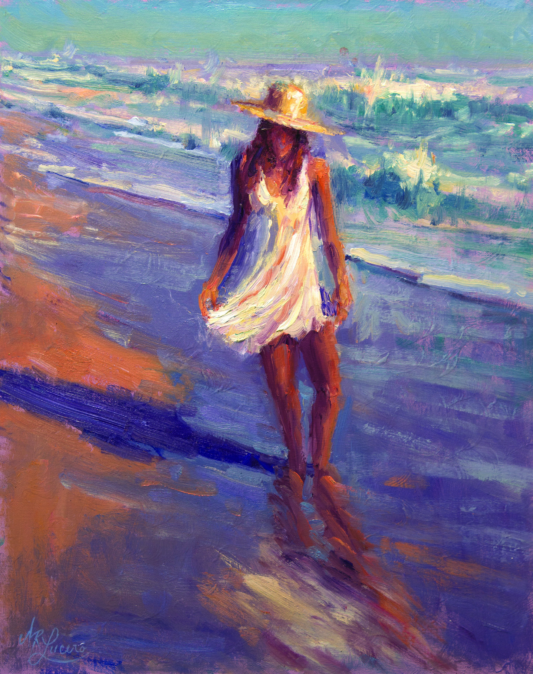 André Lucero, "Morning Stroll," 2018, oil, 20 x 16 in., Collection the artist, Plein air