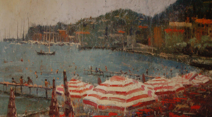 Words of Wisdom with C.W. Mundy C.W. Mundy, “Red Striped Umbrellas, Santa Margherita Ligure,” (Italy Light & Color 1996 Collection), 16 x 20 inches, oil on linen, painted en plein air, Private Collection