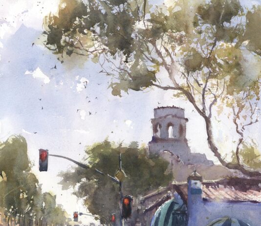 LPAPA plein air - First Place: "Jitterbug" (watercolor, 18 x 14 in.) by Geoffrey Allen