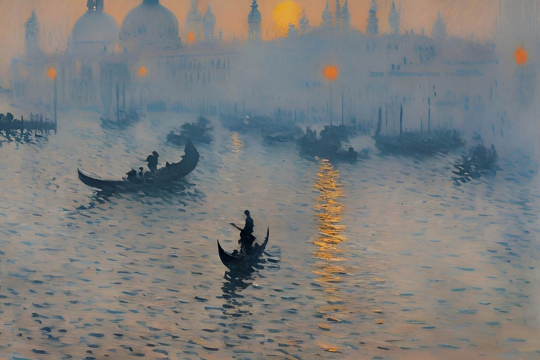 Cheung Cheuk Wing, "Impression Sunrise in Venice," acrylic, 19.7 x 29.5 in.