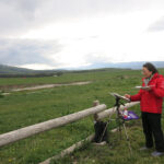 The Worst Time of Day for Plein Air Painting Shuang Li at Easel, in rural Northwestern China, plein air painting