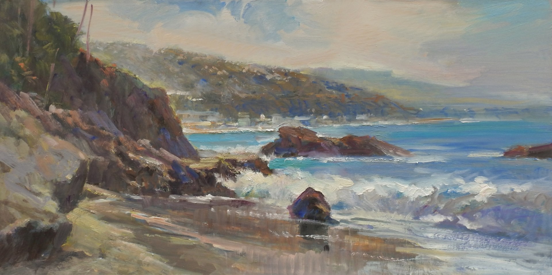 art competition - Rick J. Delanty, "Rockpile Beach, Laguna Beach--plein air," oil, 12 x 24 in.