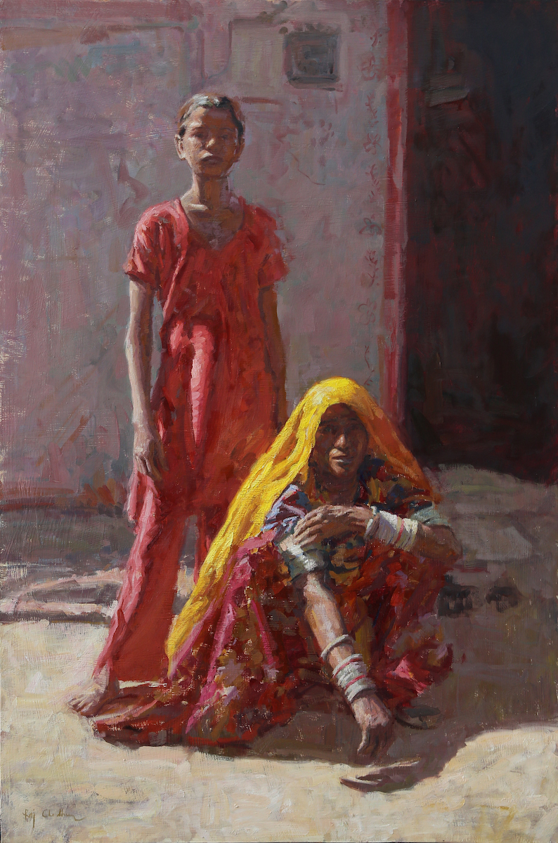 Raj Chaudhuri, "Rajasthani Gypsies - Generations," Oil on linen, 36 x 24 in.
