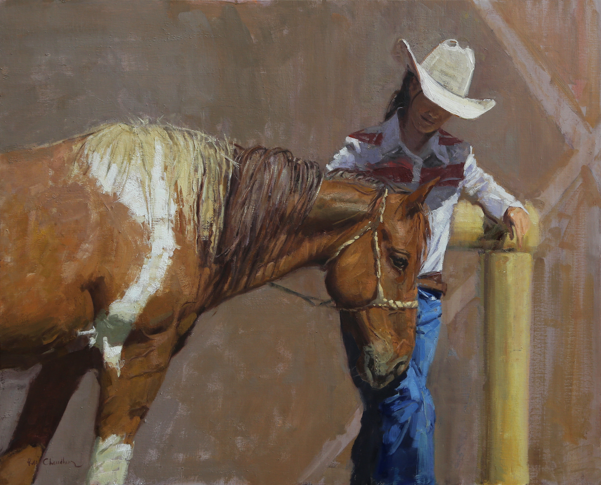 painting of a horse - Raj Chaudhuri, "The Love of a Horse," Oil on linen, 24 x 30 in.