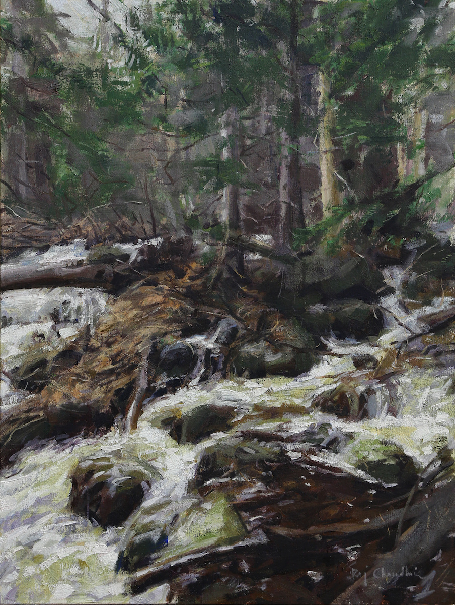 Raj Chaudhuri, "Rocky Mountain Stream," Oil on linen, 16 x 12 in.