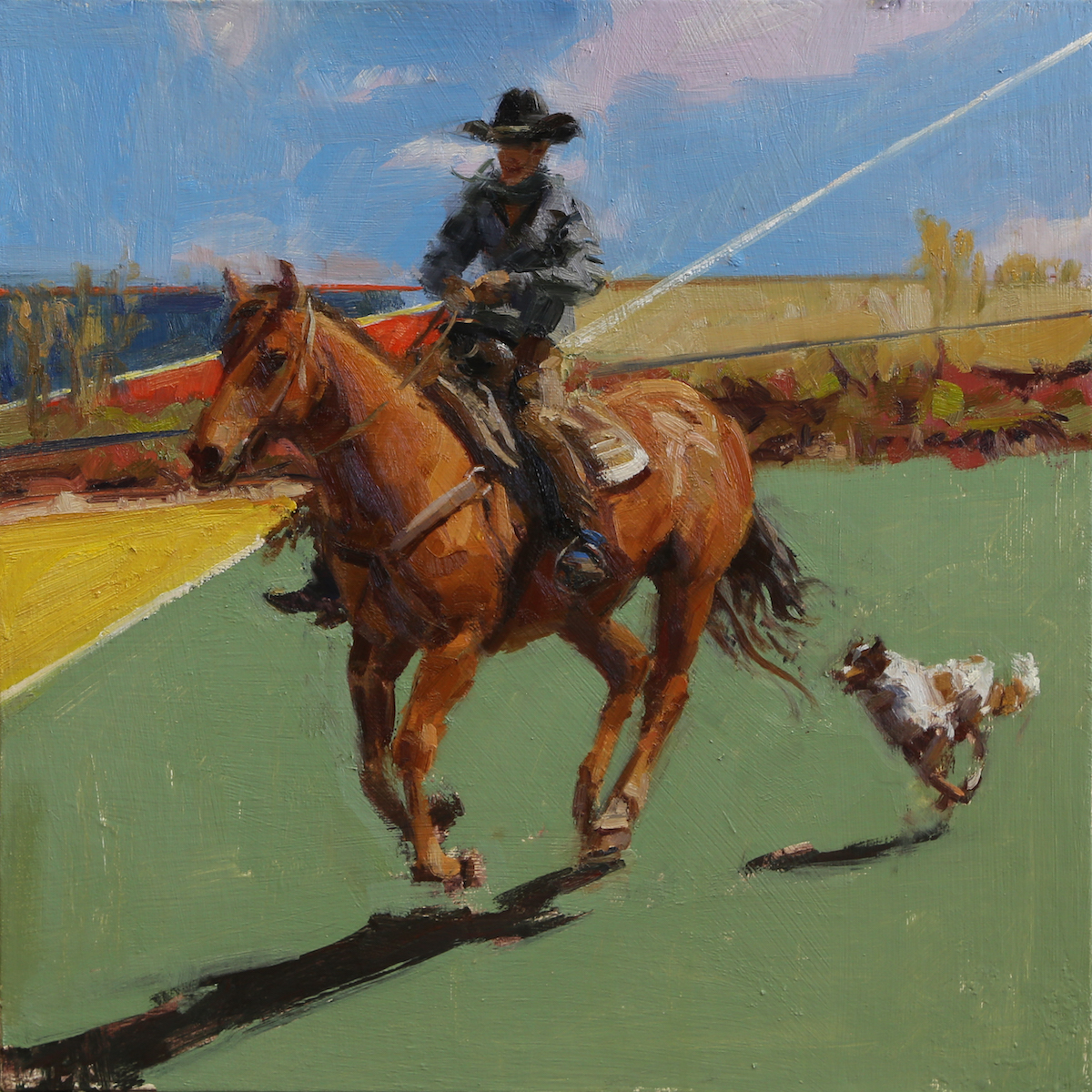 Raj Chaudhuri, "The Chase," Oil on linen, 12 x 12 in.