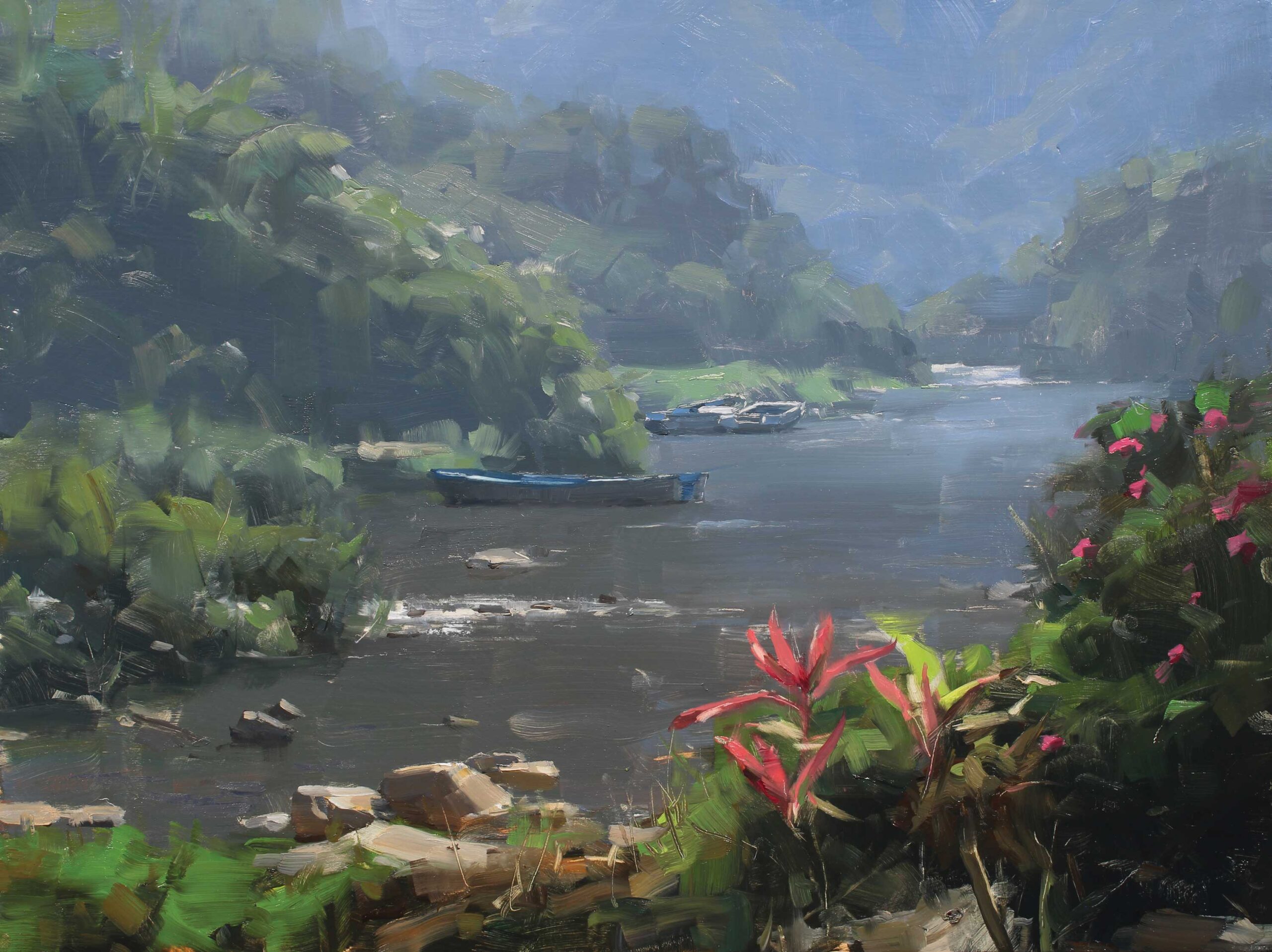 Dave Santillanes, "Up River Study," 2021, oil, 12 x 16 in., collection the artist, studio