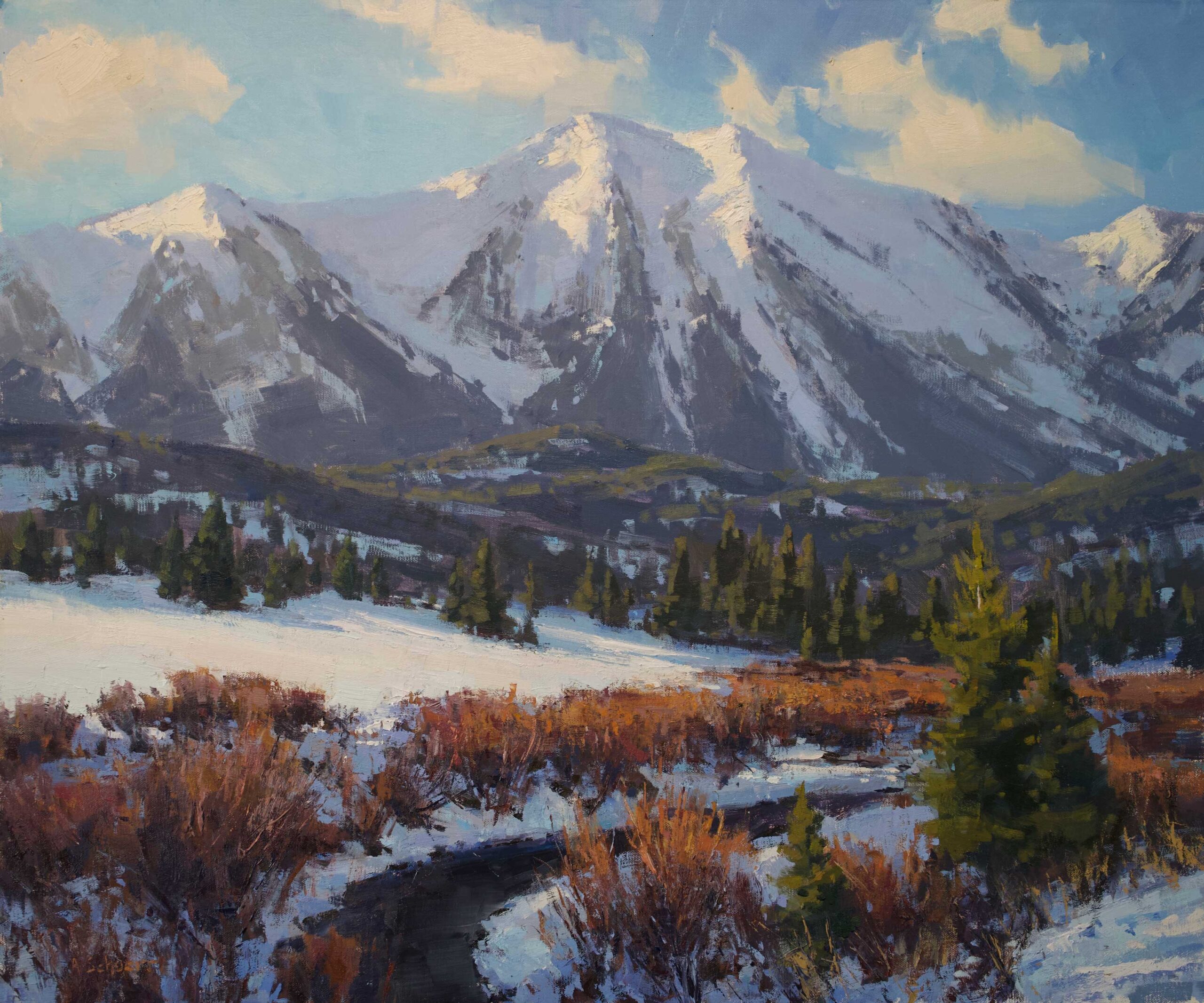 Aaron Schuerr, "Saddle Peak in December," 2019, oil, 20 x 24 in., Available from artist, Plein air