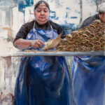 The Most Productive Month? Mary Whyte, "Tamales," watercolor, acrylic & charcoal, 41" x 29", private collection