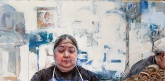 Mary Whyte, "Tamales," watercolor, acrylic & charcoal, 41" x 29", private collection
