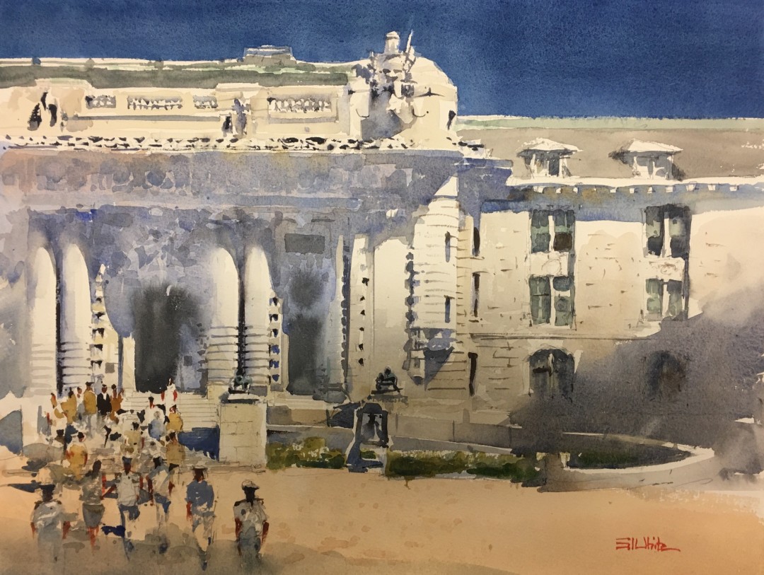 Stewart White, "Bancroft Hall, US Naval Academy," watercolor, 11 x 14 in.