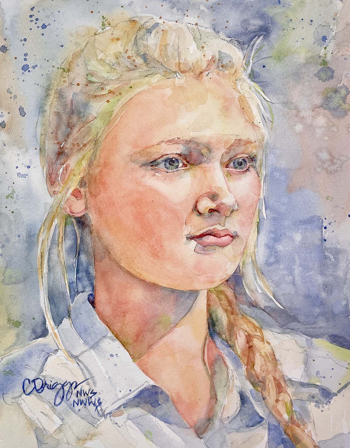 3/4 Watercolor painting of girl portrait 