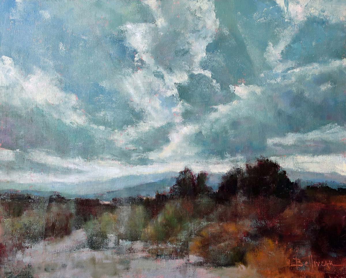 oil painting of organic cloud shapes, desert environment 