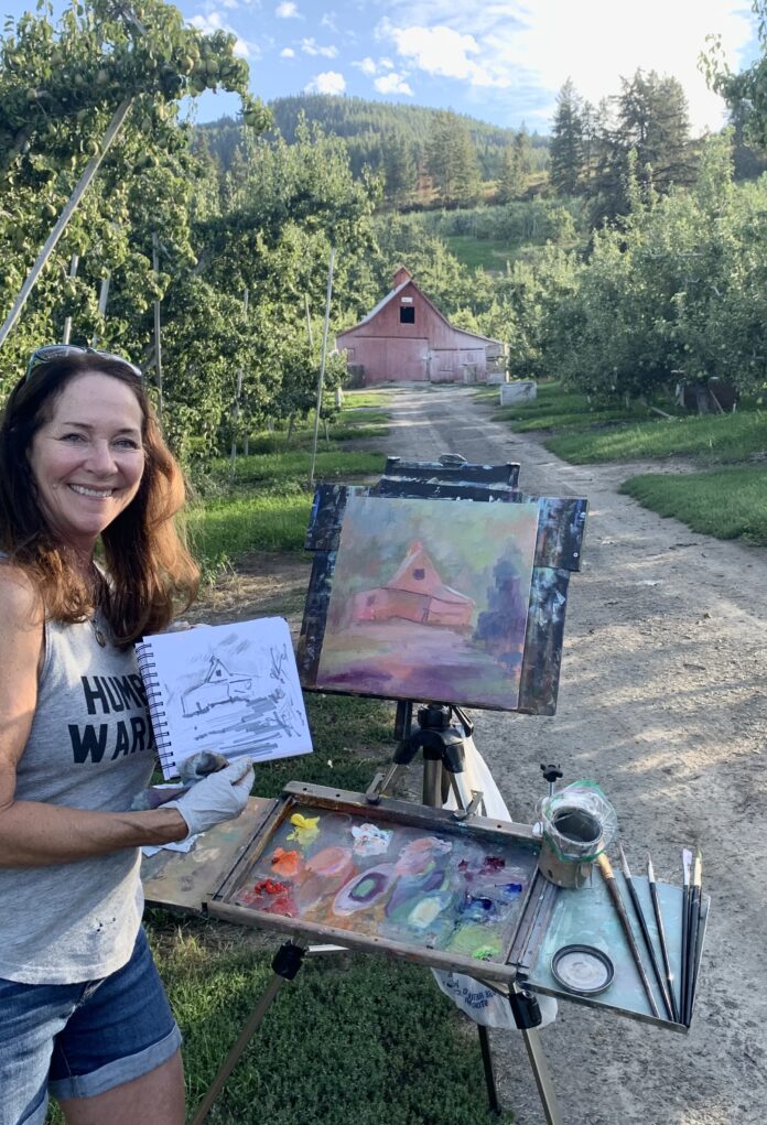 Diann in the Orchards, plein air painting