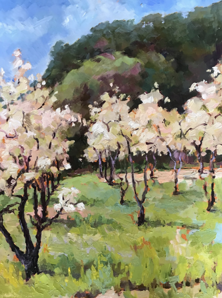 Maria SantoStefano, "Late Bloomers, Moraga," oil, 16 x 12 in.