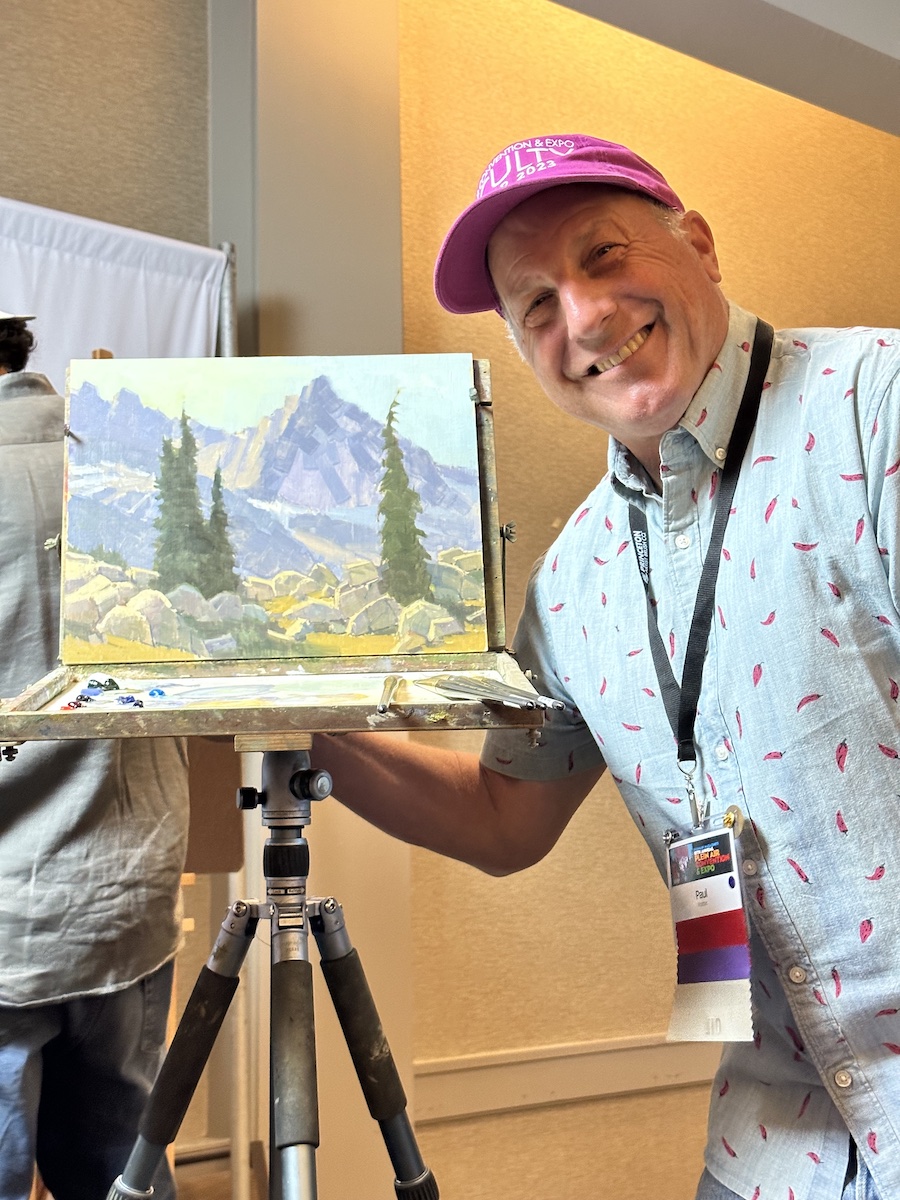 Paul Kratter regularly visits the Sierra Mountains, and that’s what he painted for us: a beautiful, atmospheric Sierra scene, taking us through the steps to add depth to our paintings.