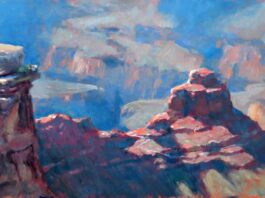 Rule of Thirds for painting landscapes - Michael Chesley Johnson, "Canyon Trails," 2018, oil, 12 x 24 in., Private collection, Plein air
