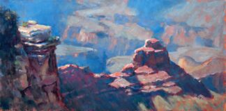 Rule of Thirds for painting landscapes - Michael Chesley Johnson, "Canyon Trails," 2018, oil, 12 x 24 in., Private collection, Plein air