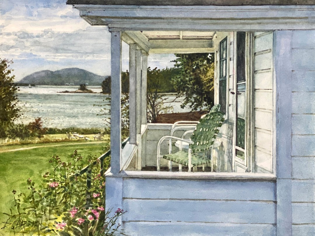 Deborah Chabrian, "View from Cabin #2," watercolor, 9 x 12 in.