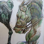 From Rick Delanty's sketchbook: An equine statue of a horse head at the South Dakota Museum of Art