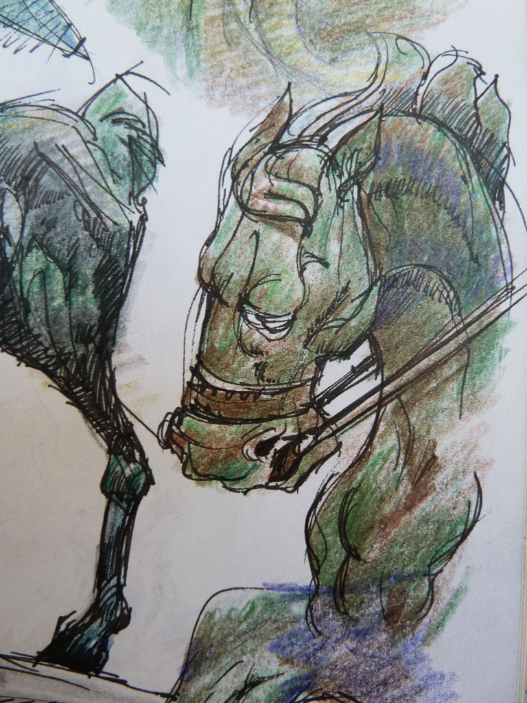 From Rick Delanty's sketchbook: An equine statue of a horse head at the South Dakota Museum of Art