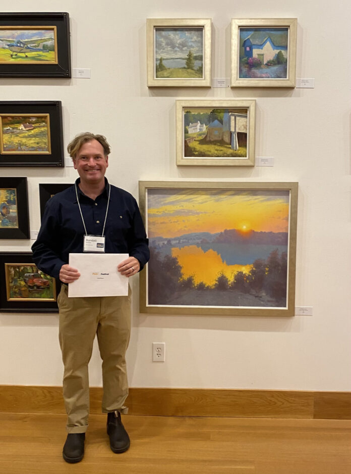 Randall Graham with his 1st Place winning painting at the 2023 Wayne Plein Air Festival