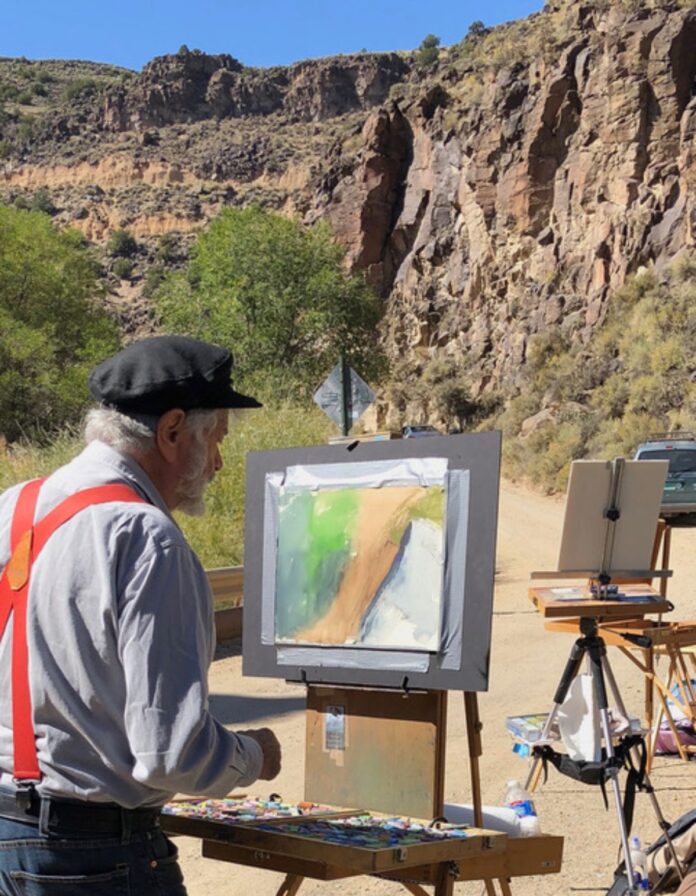 Pastel artist Albert Handell painting en plein air in Taos, New Mexico