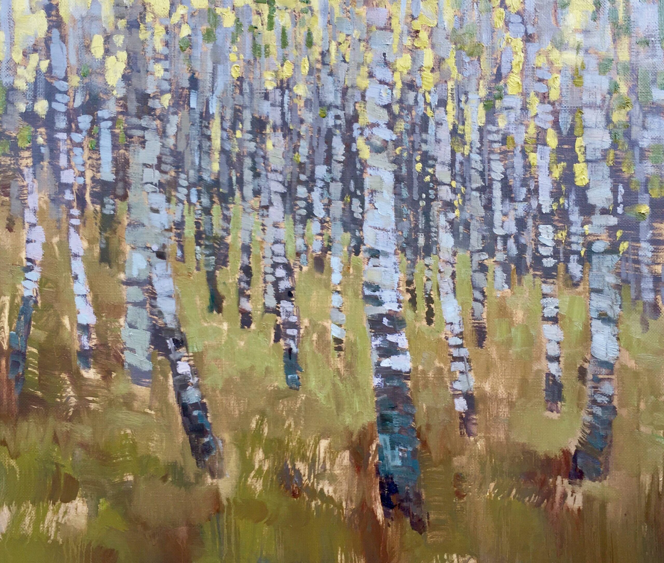 Aimee Erickson, "Birches of Volzhkiy Priboy," oil on linen, 15 3/4 x 23 2/3 in.