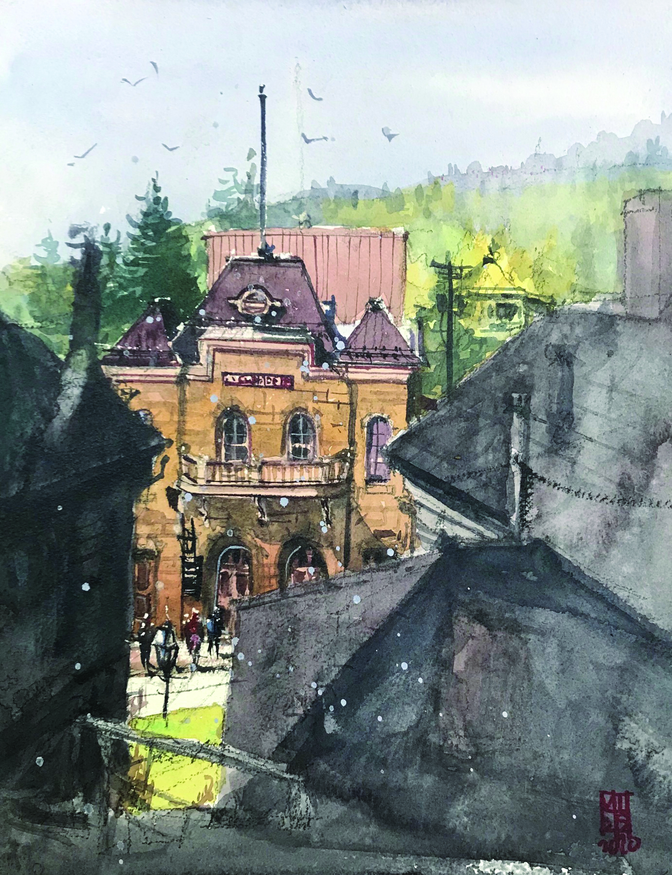 Richie N. Vios, "Opera House," 2020, watercolor, 14 x 11 in., Private collection, Plein air, 2020 Central City Plein Air Festival (Quick Draw First Place)