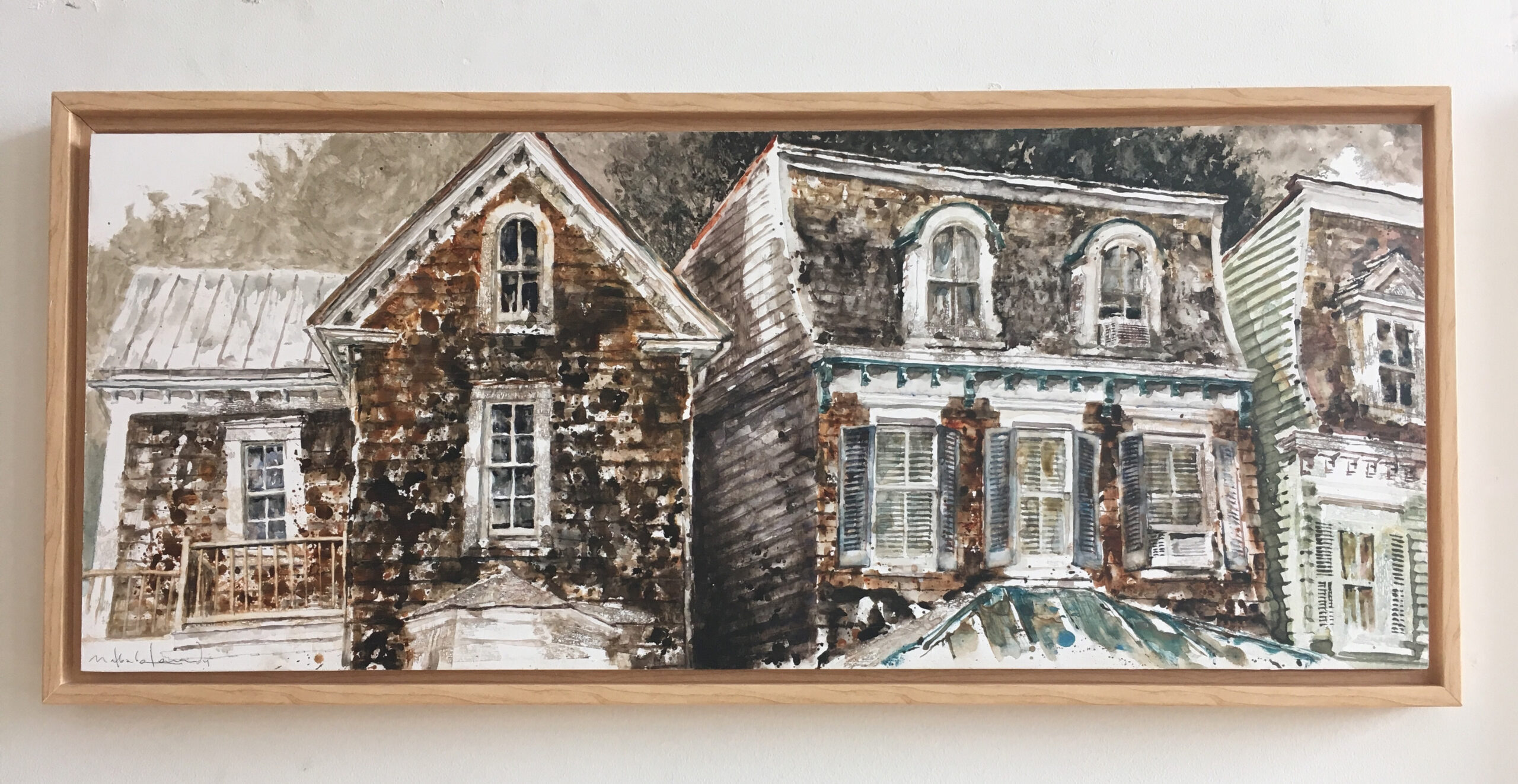 Mat Barber Kennedy, "Conduit Street, Annapolis," 2018, watercolor, 12 x 30 in. Collection the artist, Plein air