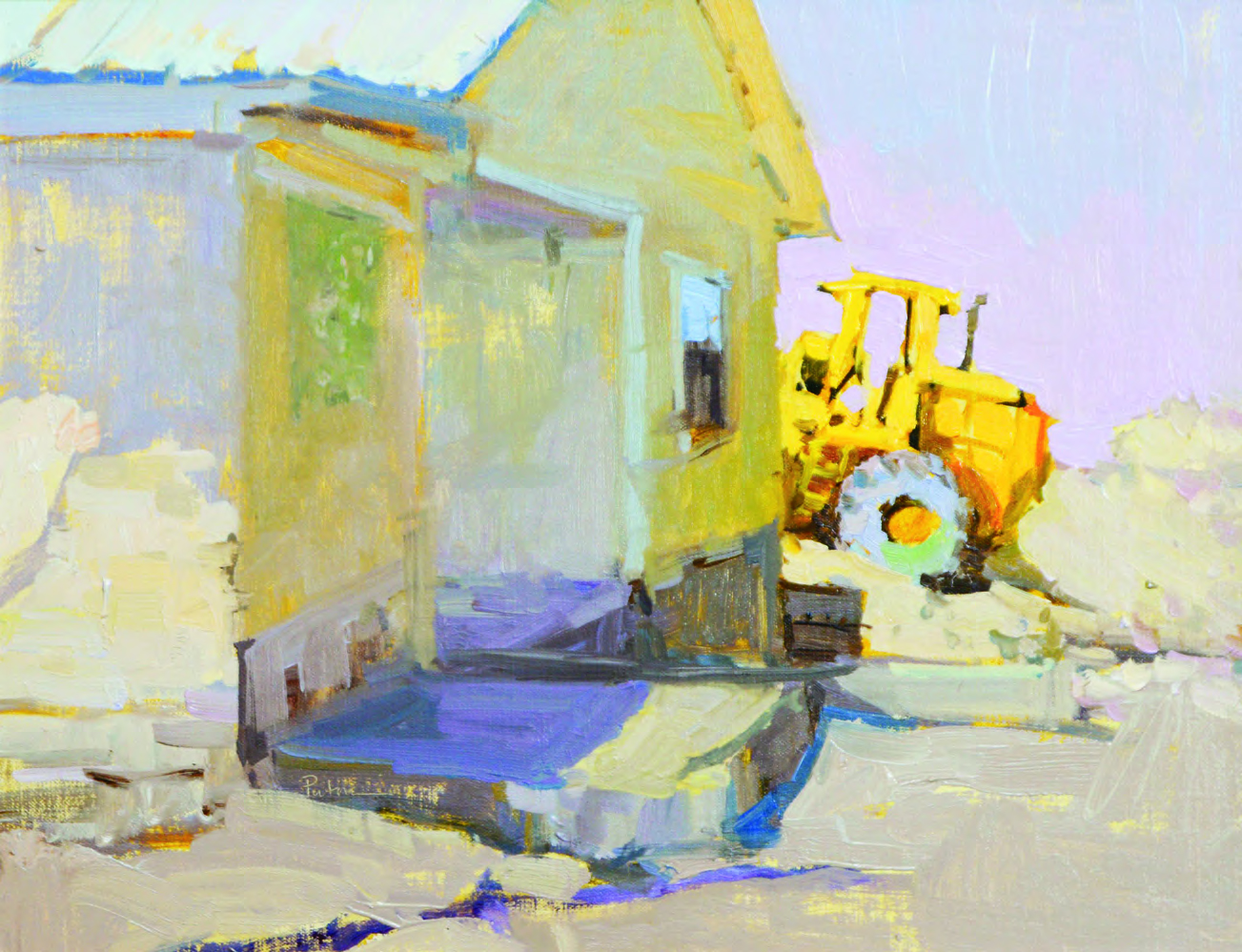 Plein air painting of a tractor