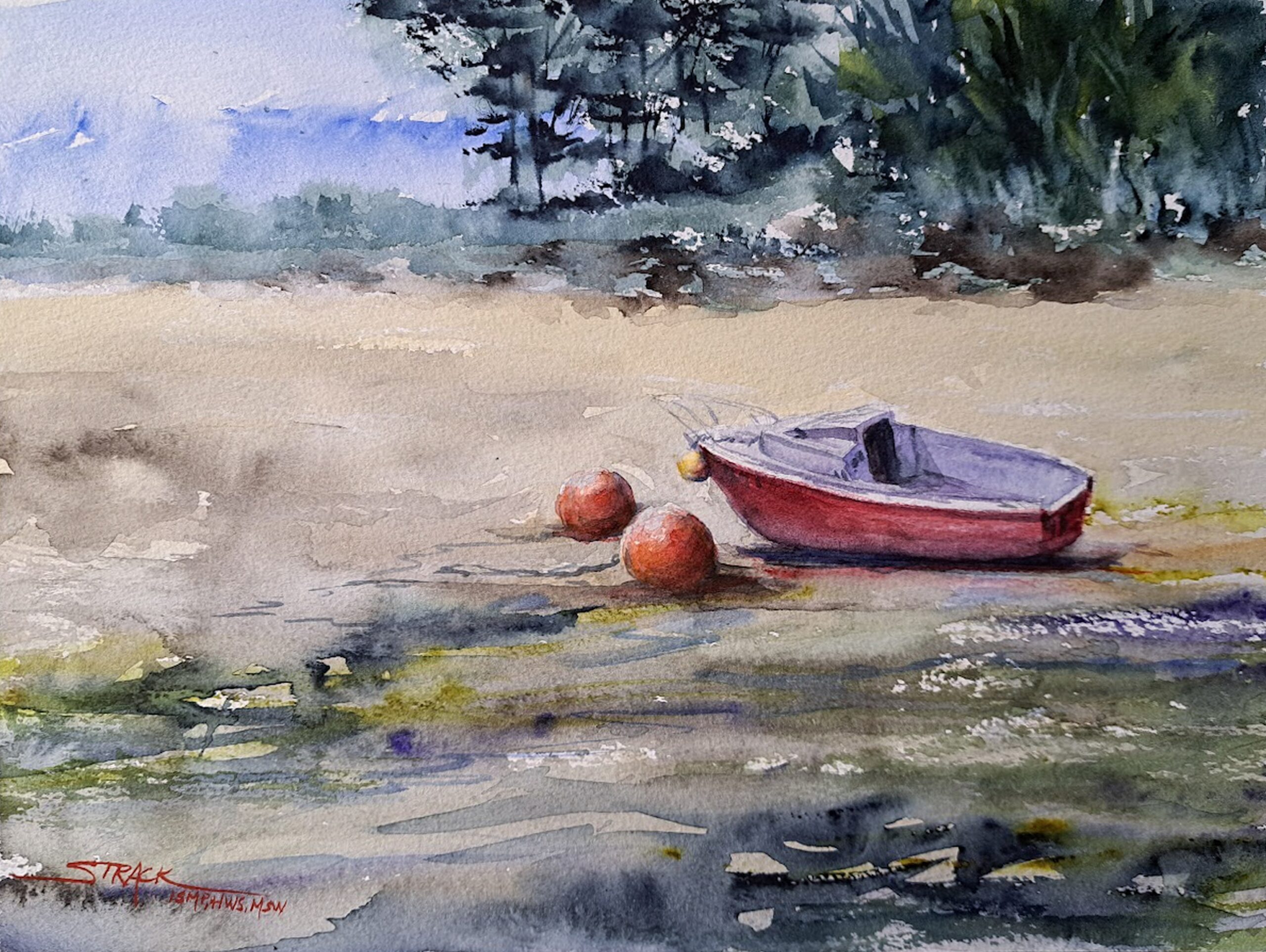 Annie Strack, “Low Tide, St Brieuc, France,” 2022, watercolor, 9 x 12 in., Available from artist, Plein air