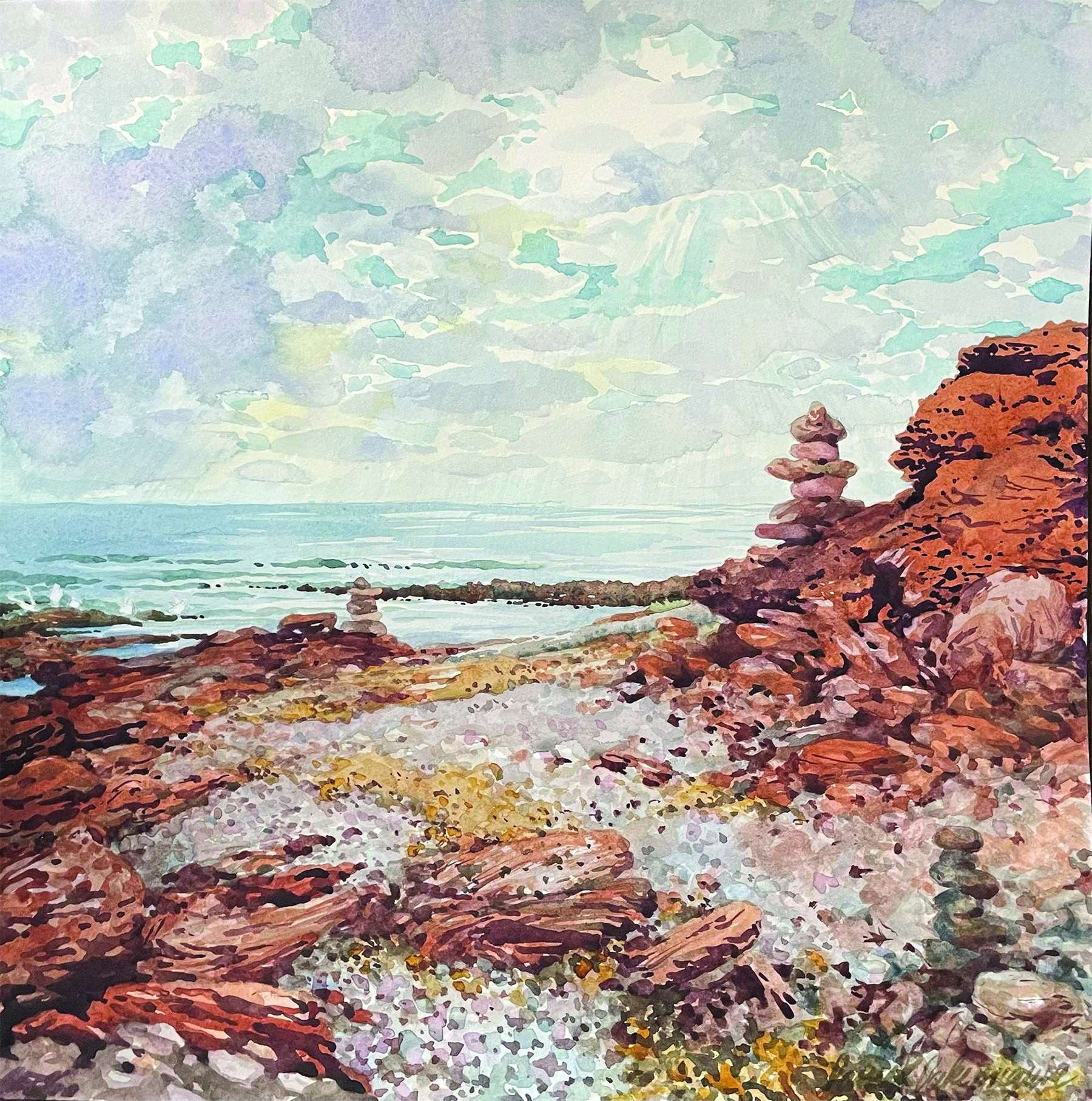 Laurel Lake McGuire, “North Cape, Prince Edward Island,” 2022, watercolor, 12 x 12 in., Available from artist, Plein air