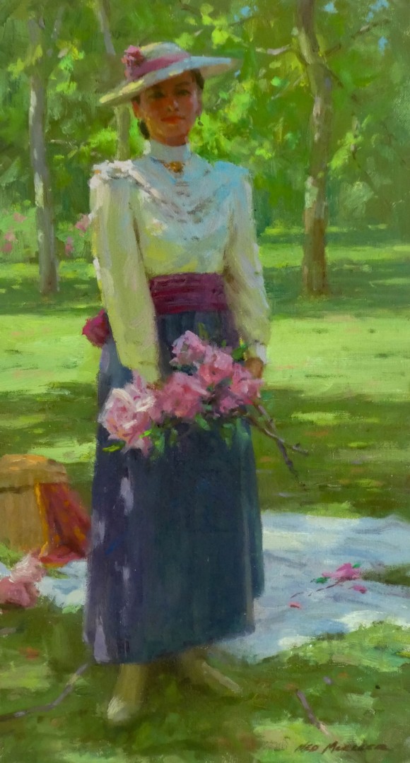 Ned Mueller, "Summer Roses," oil, 17 x 10 in.