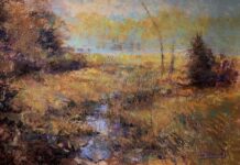 plein air pastel painting - Tom Bailey, “Gold And Sapphires,” pastel, 12 x 18 in.