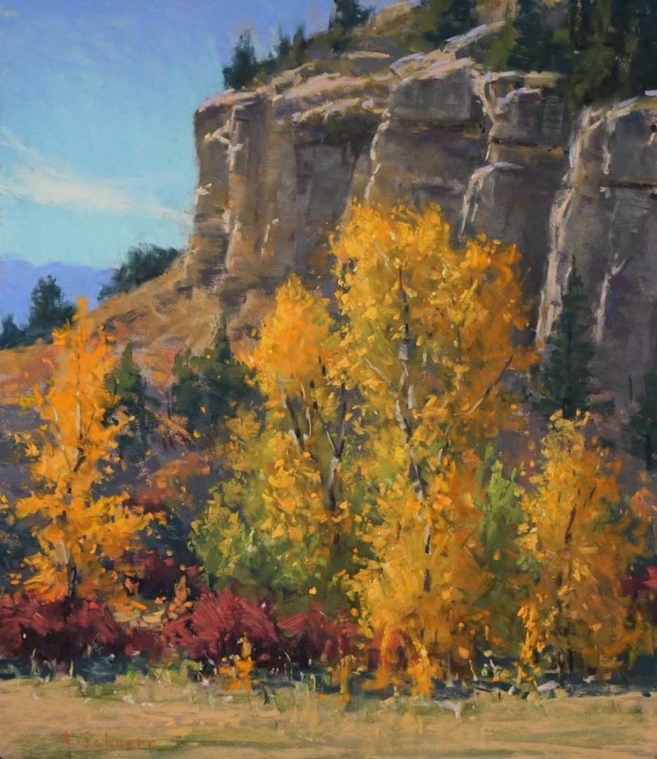 Aaron Schuerr, "Cliffside Color," pastel, 14 x 12 in.