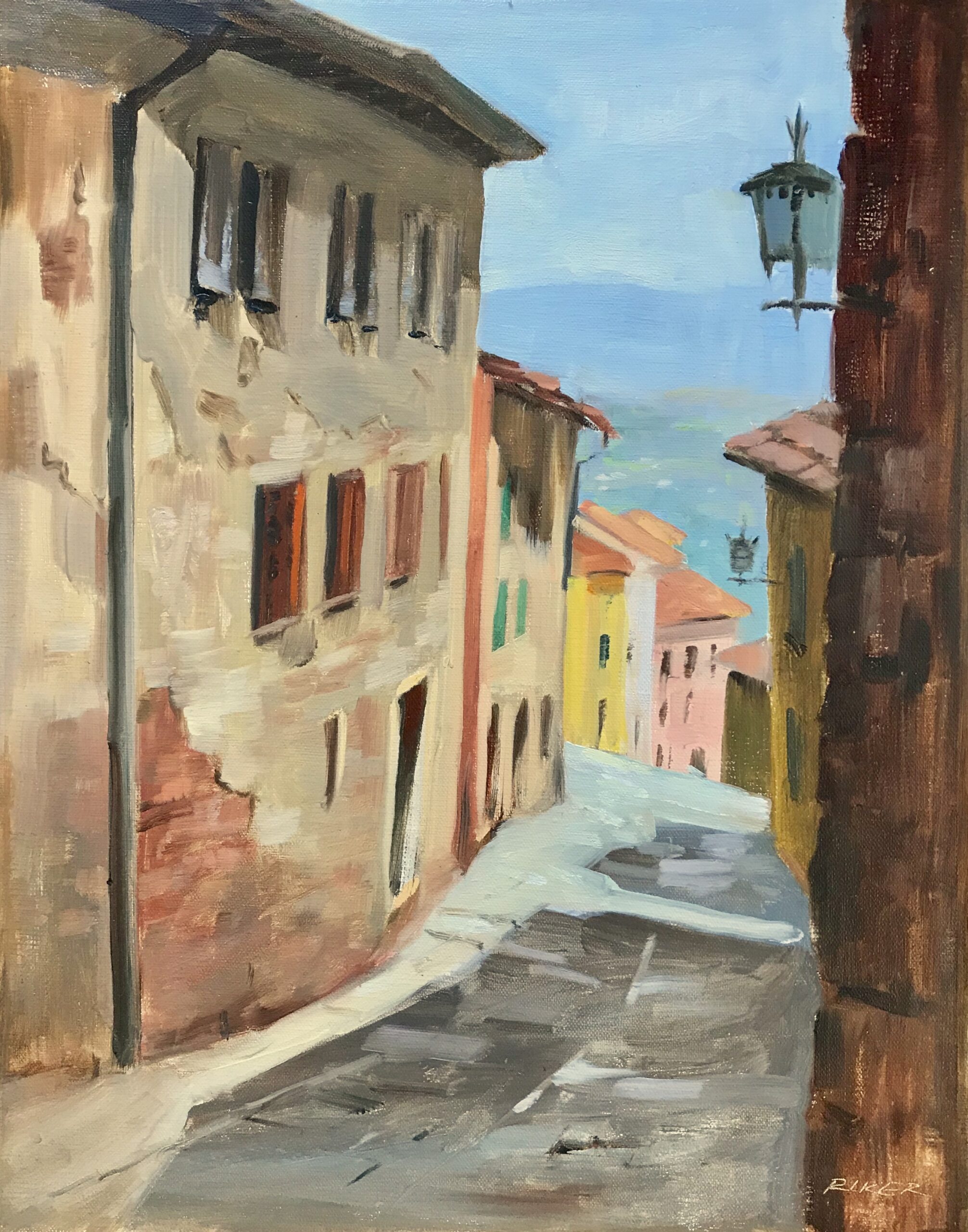 Julie Riker, “Looking Down, Montepulciano,” 2019, oil, 14 x 11 in., Private collection, Plein air