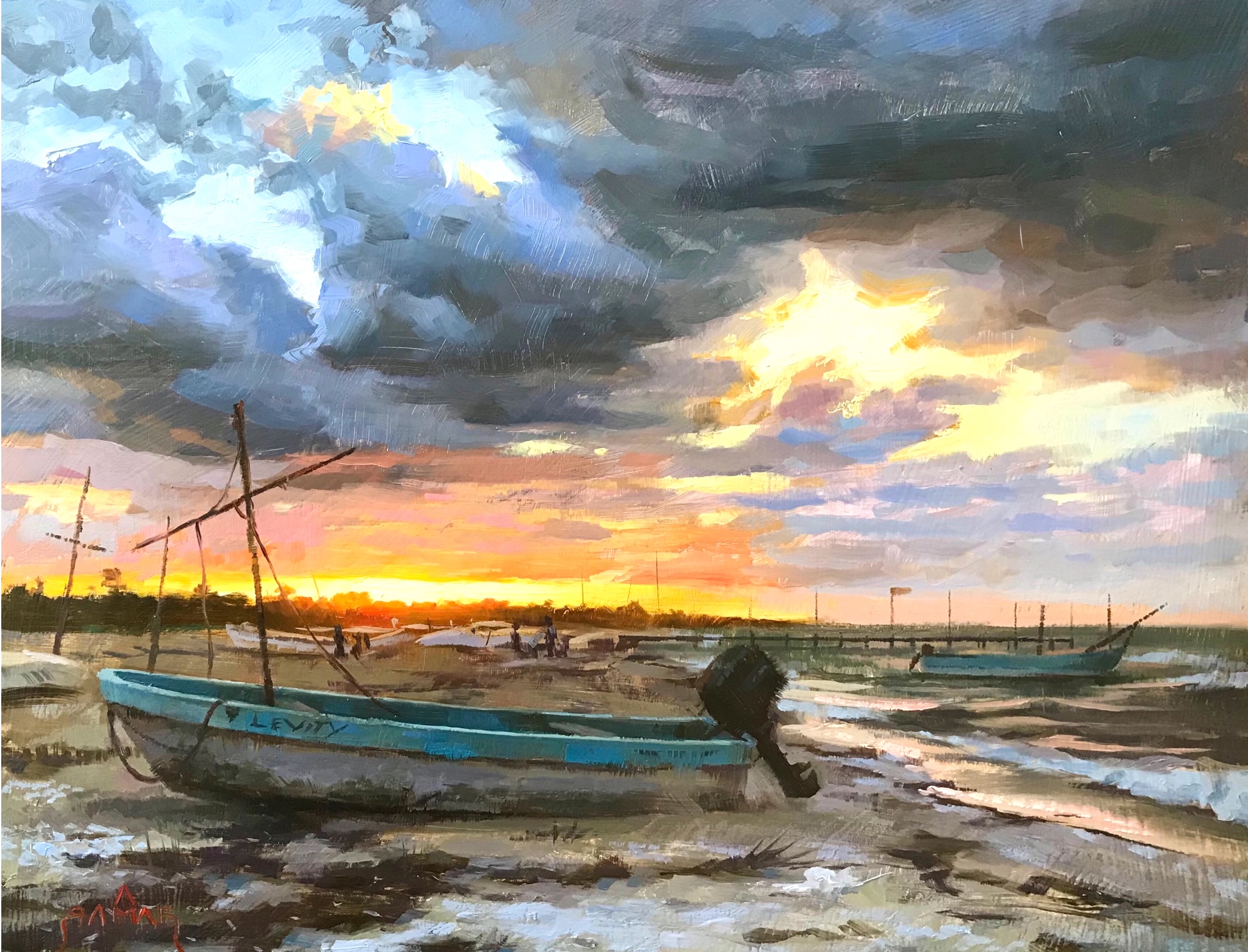 Antwan Ramar, “Shore Thing,” 2022, oil, 14 x 18 in., Available from Cocco & Salem Gallery, Key West, FL, Studio from plein air study
