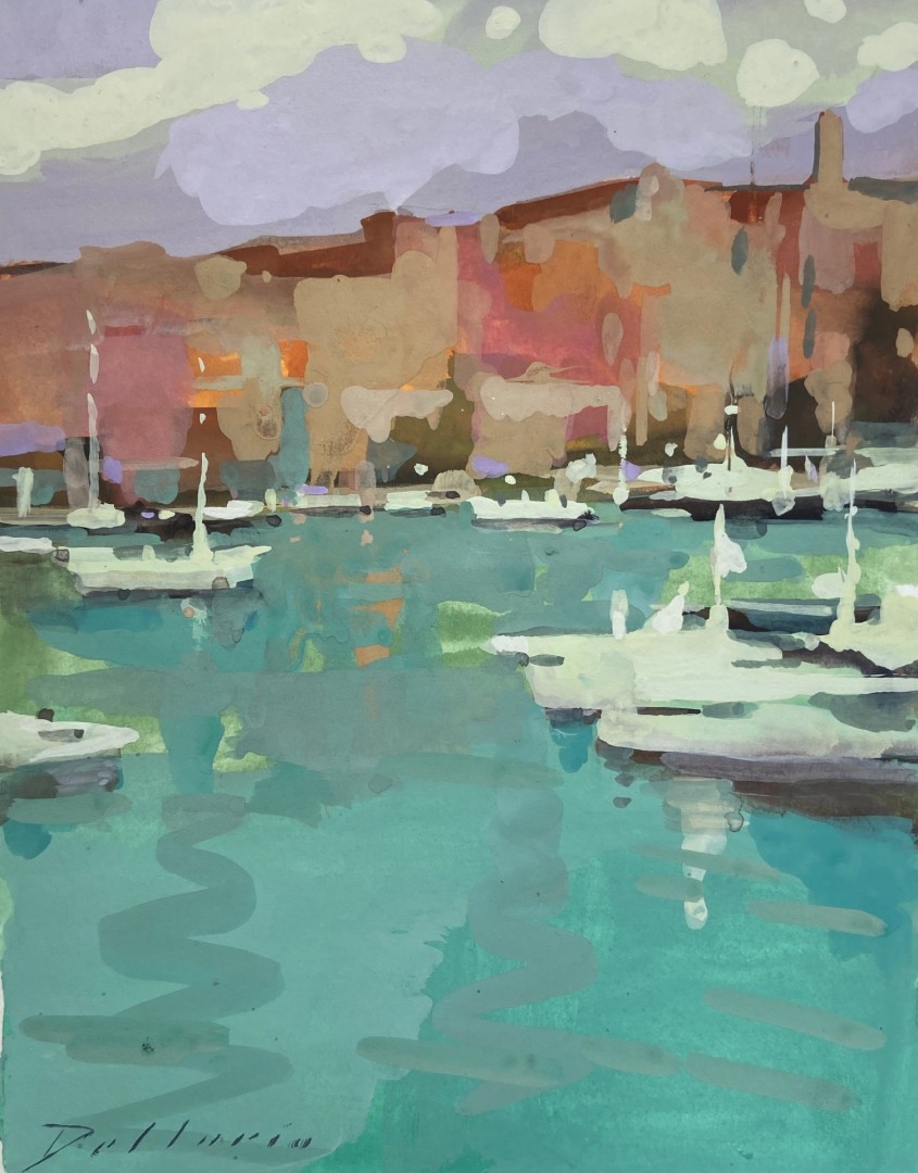 art competitions - Bernard Dellario (Easton, MD), "Boats in Rovinj," gouache, 10 x 8 in.