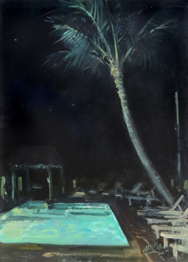 art competitions - Kirk Larsen (Hicksville, NY), "Midnight Swim," oil, 16 x 12 in.