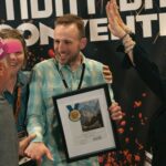 Joy Is Infectious in the Plein Air Community Kimball Geisler (in the center) celebrating his PleinAir Salon win with Paul Kratter, Aimee Erickson, and Suzie Baker