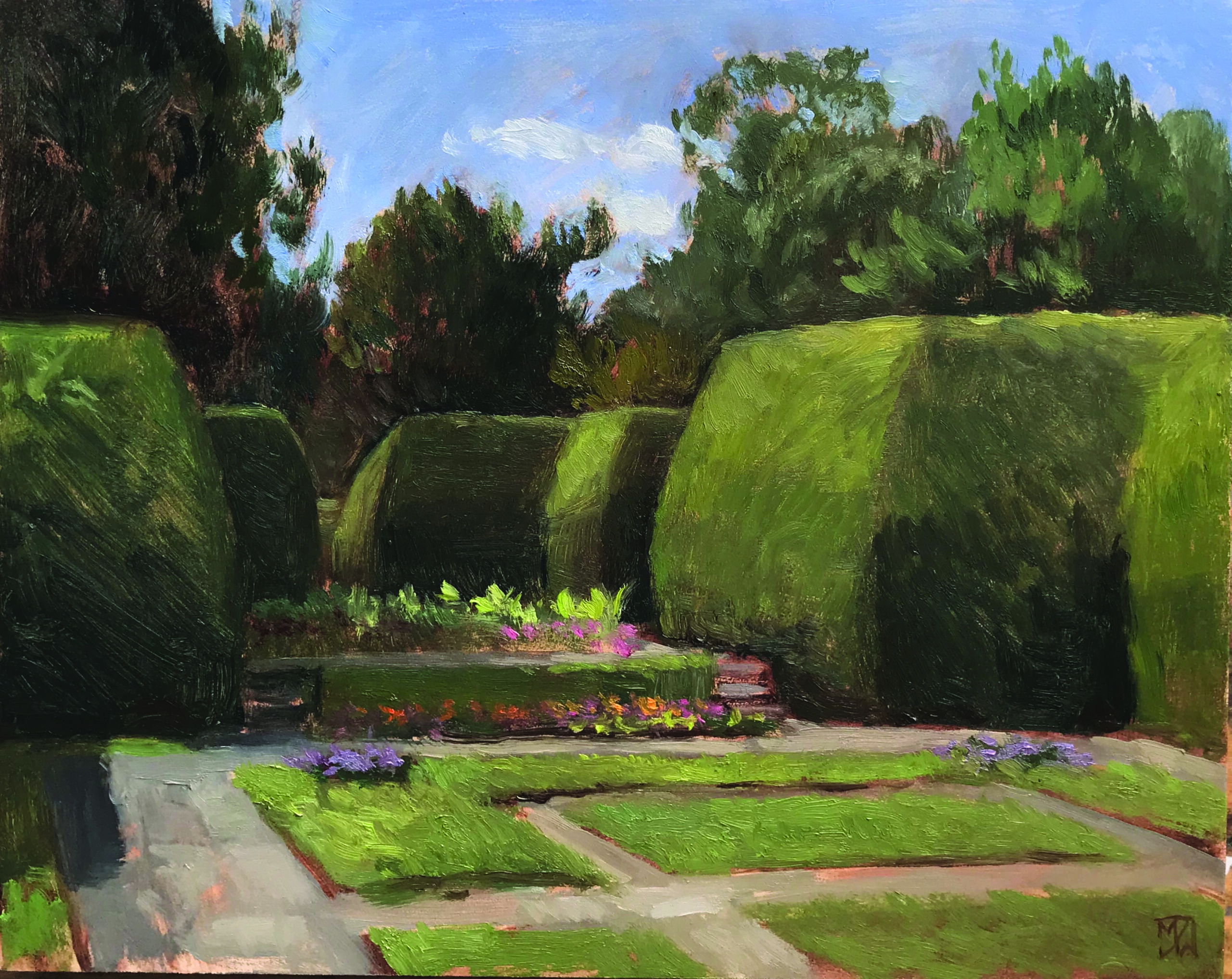 Mary Jane Ward, "Through the Hedges, Kingwood Gardens," 2020, oil, 8 x 10 in., Collection the artist