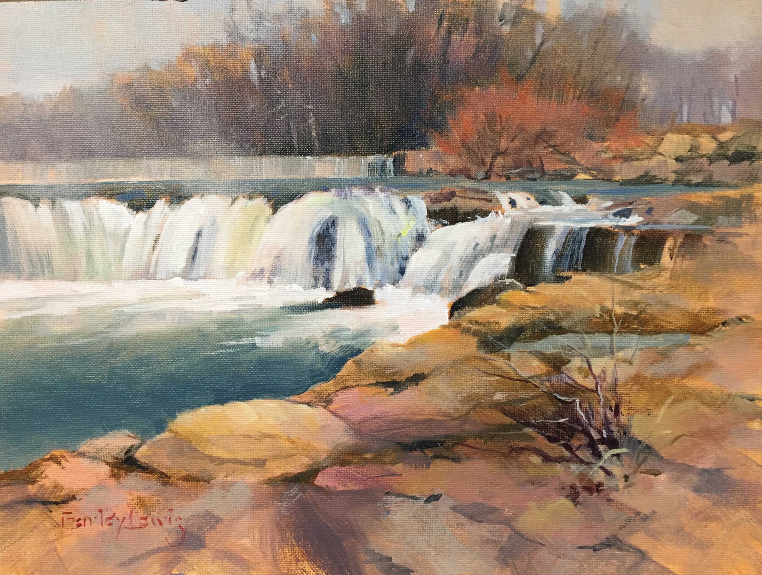 Farley Lewis, “Grand Falls,” 2020, acrylic, 9 x 12 in., Available from artist, Plein air