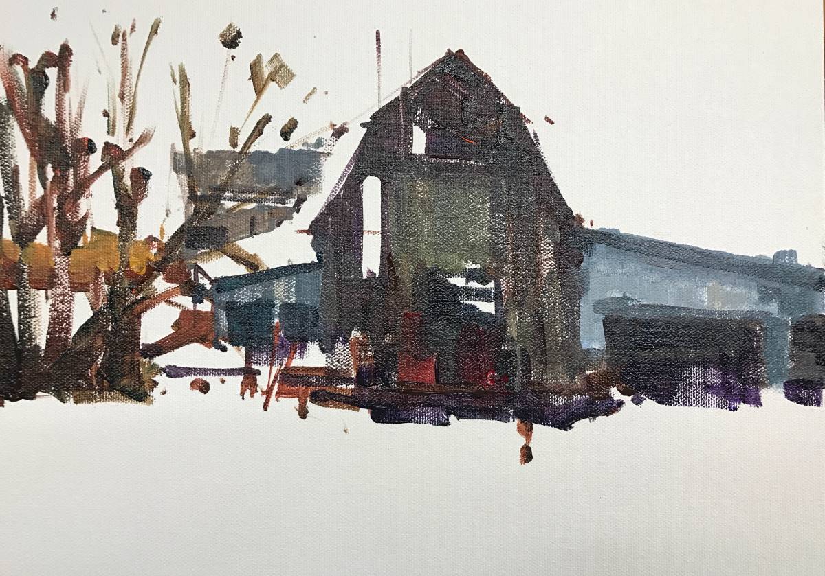Step 2 of a barn painting