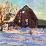 Michele Usibelli, "Winter Barn," 2019, acrylic, 9 x 12 in., Collection the artist, Plein air