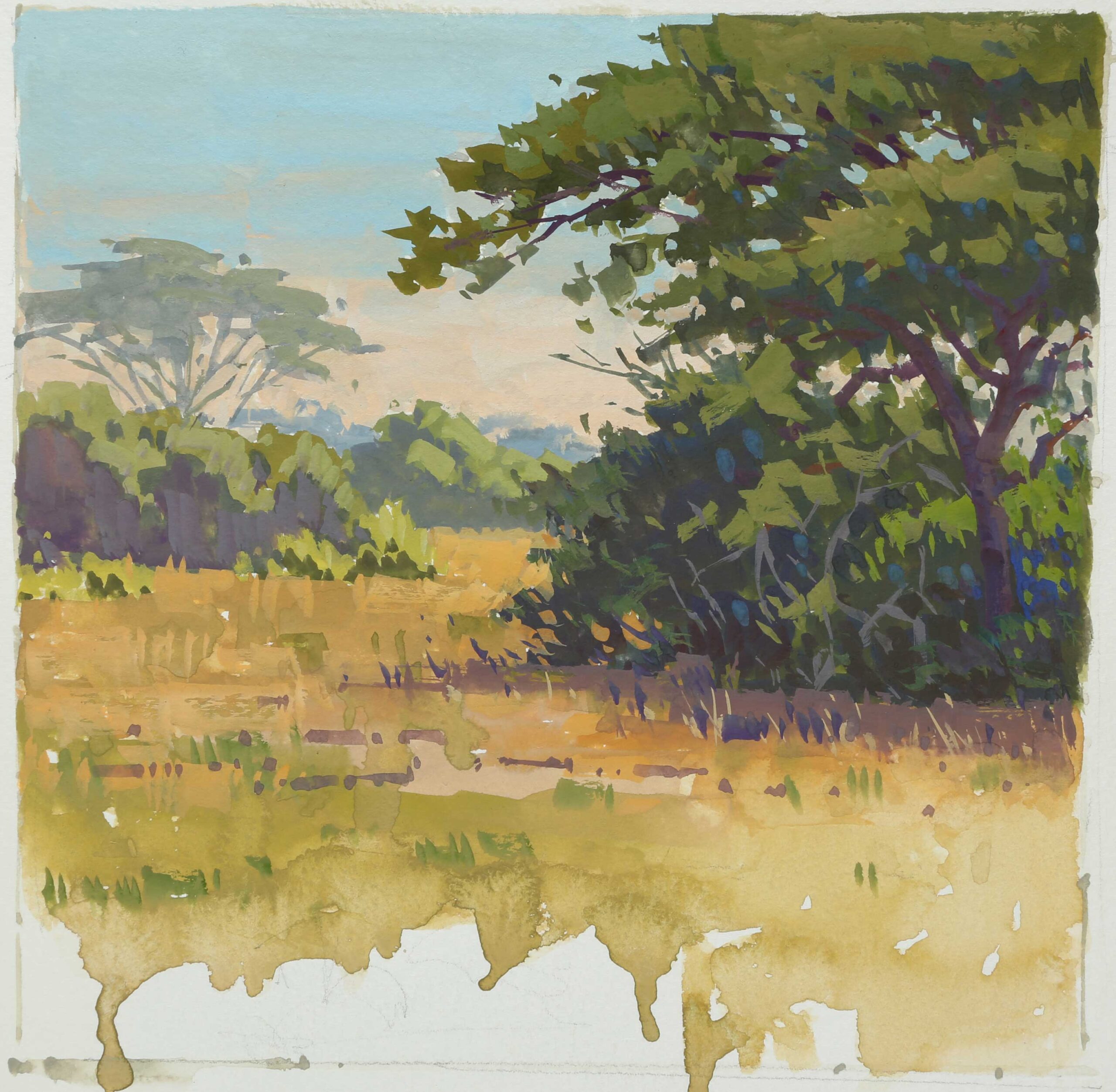 Paul Kratter, "Waning Shade," 2019, gouache, 7 x 7 in., collection the artist, plein air